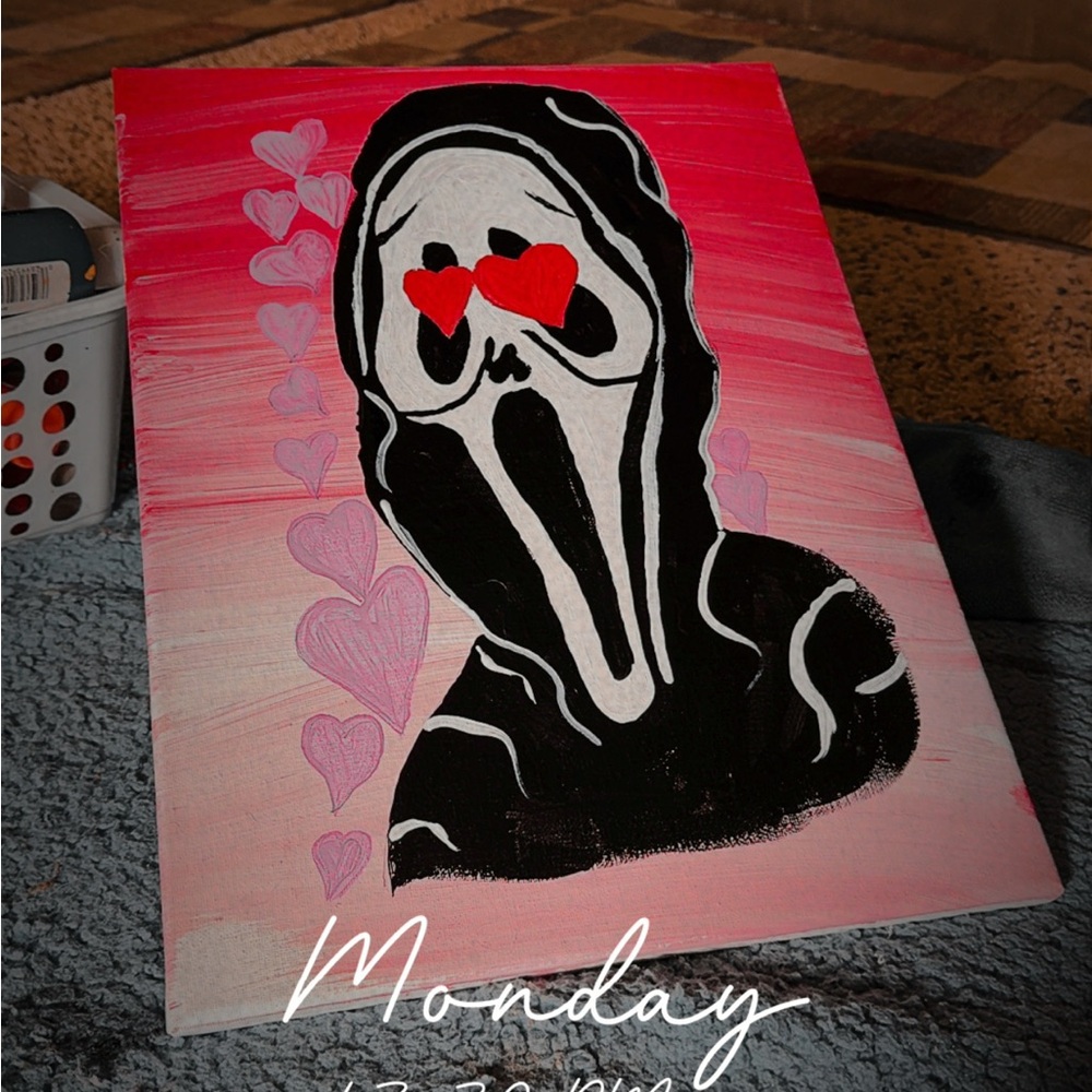 Vibrant Heart Eyes Scream Canvas Art